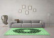 Machine Washable Medallion Emerald Green Traditional Area Rugs in a Living Room,, wshtr4591emgrn