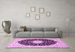 Machine Washable Medallion Pink Traditional Rug in a Living Room, wshtr4591pnk