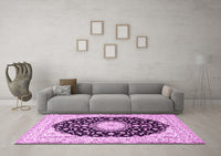 Machine Washable Medallion Pink Traditional Rug, wshtr4591pnk