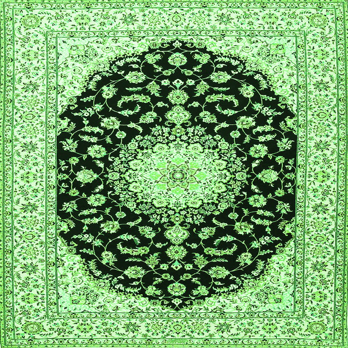 Round Machine Washable Medallion Green Traditional Area Rugs, wshtr4591grn