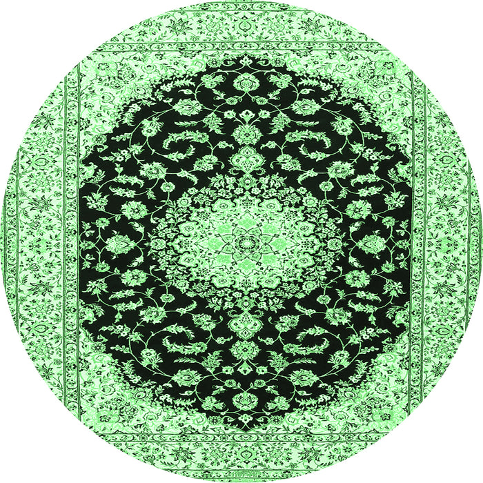 Round Machine Washable Medallion Emerald Green Traditional Area Rugs, wshtr4591emgrn