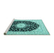 Sideview of Machine Washable Medallion Turquoise Traditional Area Rugs, wshtr4591turq