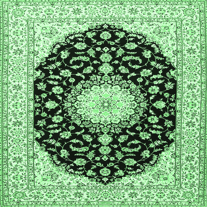 Square Machine Washable Medallion Emerald Green Traditional Area Rugs, wshtr4591emgrn