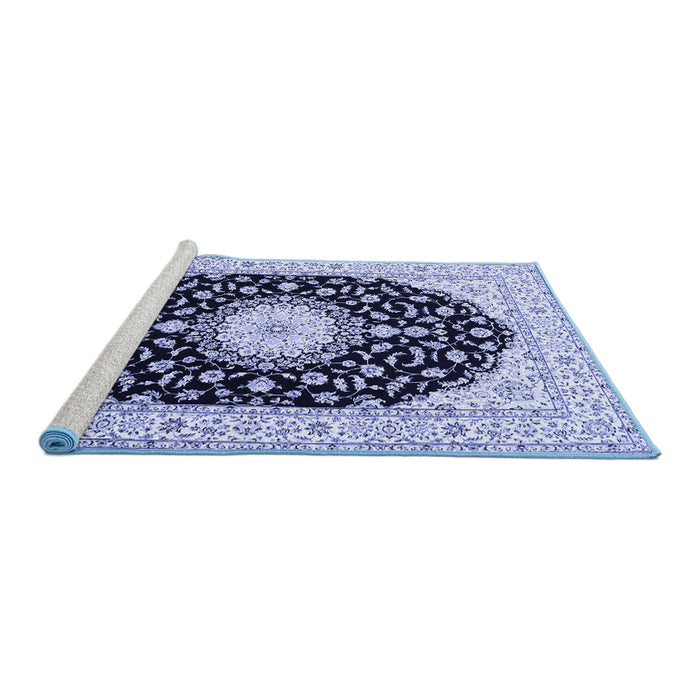 Sideview of Machine Washable Medallion Blue Traditional Rug, wshtr4591blu