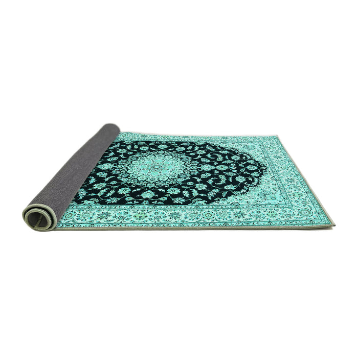 Sideview of Medallion Turquoise Traditional Rug, tr4591turq