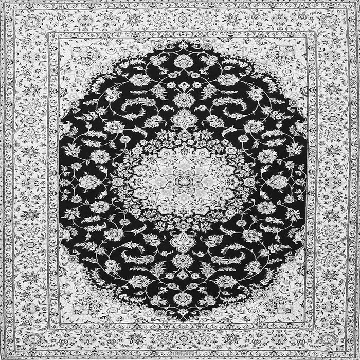 Round Machine Washable Medallion Gray Traditional Rug, wshtr4591gry