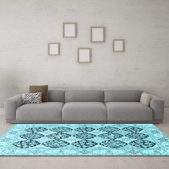 Machine Washable Persian Light Blue Traditional Rug in a Living Room, wshtr4592lblu