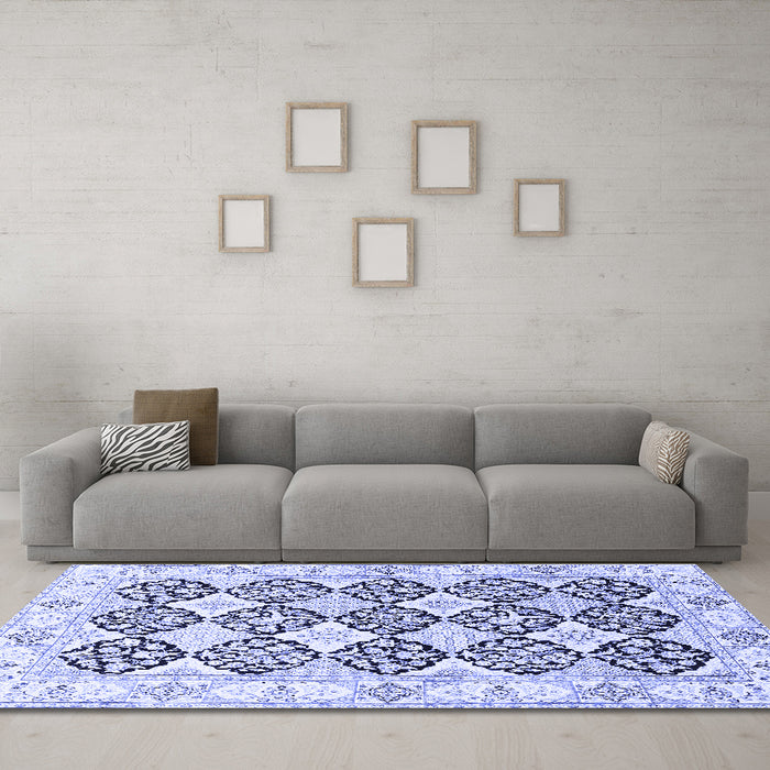 Machine Washable Persian Blue Traditional Rug in a Living Room, wshtr4592blu