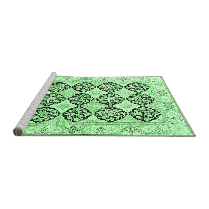 Sideview of Machine Washable Persian Emerald Green Traditional Area Rugs, wshtr4592emgrn