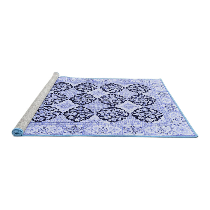 Sideview of Machine Washable Persian Blue Traditional Rug, wshtr4592blu