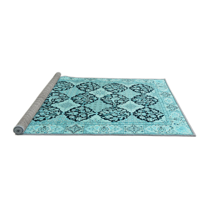 Sideview of Machine Washable Persian Light Blue Traditional Rug, wshtr4592lblu