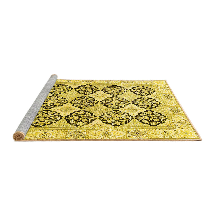 Sideview of Machine Washable Persian Yellow Traditional Rug, wshtr4592yw