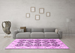 Machine Washable Persian Pink Traditional Rug in a Living Room, wshtr4592pnk