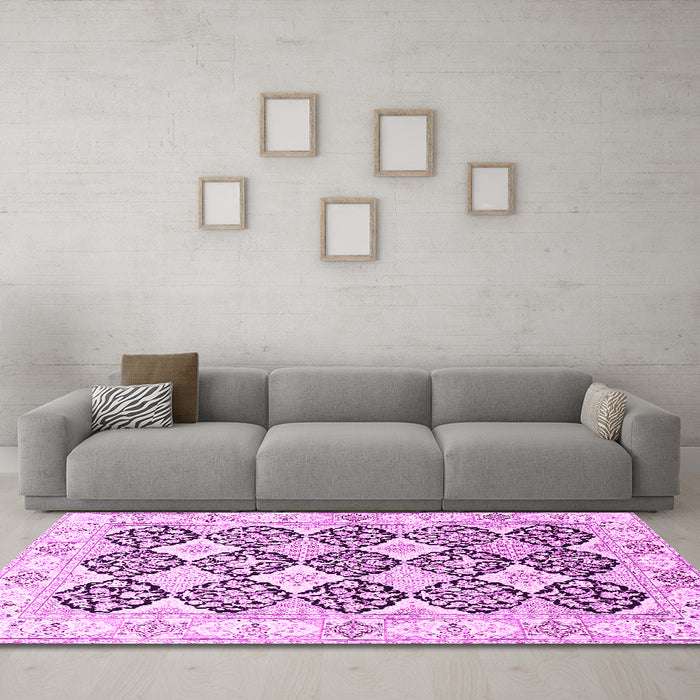 Machine Washable Persian Pink Traditional Rug in a Living Room, wshtr4592pnk