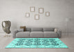 Machine Washable Persian Turquoise Traditional Area Rugs in a Living Room,, wshtr4592turq