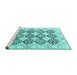 Sideview of Machine Washable Persian Turquoise Traditional Area Rugs, wshtr4592turq