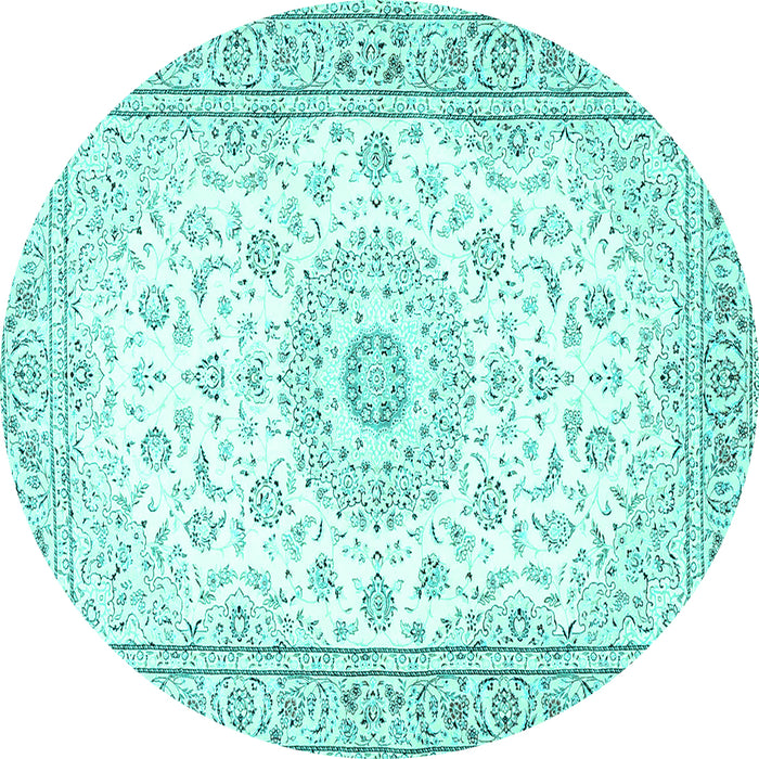 Round Machine Washable Medallion Turquoise Traditional Area Rugs, wshtr4593turq