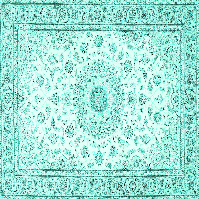 Square Machine Washable Medallion Turquoise Traditional Area Rugs, wshtr4593turq