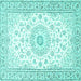 Square Machine Washable Medallion Turquoise Traditional Area Rugs, wshtr4593turq