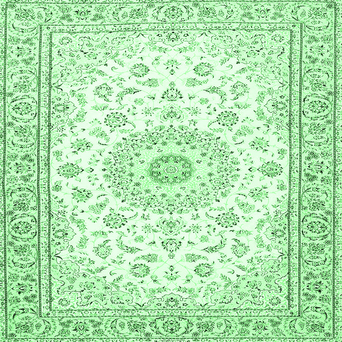 Square Machine Washable Medallion Emerald Green Traditional Area Rugs, wshtr4593emgrn