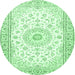 Round Machine Washable Medallion Emerald Green Traditional Area Rugs, wshtr4593emgrn