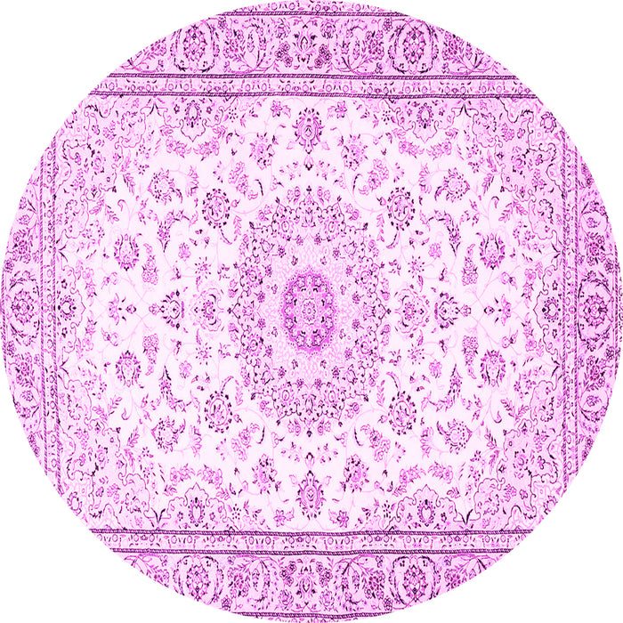 Round Machine Washable Medallion Pink Traditional Rug, wshtr4593pnk