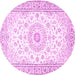 Round Machine Washable Medallion Pink Traditional Rug, wshtr4593pnk