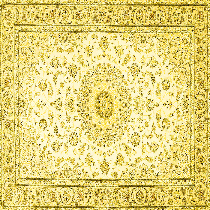 Square Machine Washable Medallion Yellow Traditional Rug, wshtr4593yw