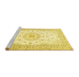 Sideview of Machine Washable Medallion Yellow Traditional Rug, wshtr4593yw