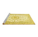 Sideview of Machine Washable Medallion Yellow Traditional Rug, wshtr4593yw