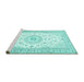 Sideview of Machine Washable Medallion Turquoise Traditional Area Rugs, wshtr4593turq