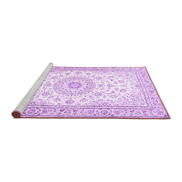 Sideview of Machine Washable Medallion Purple Traditional Area Rugs, wshtr4593pur