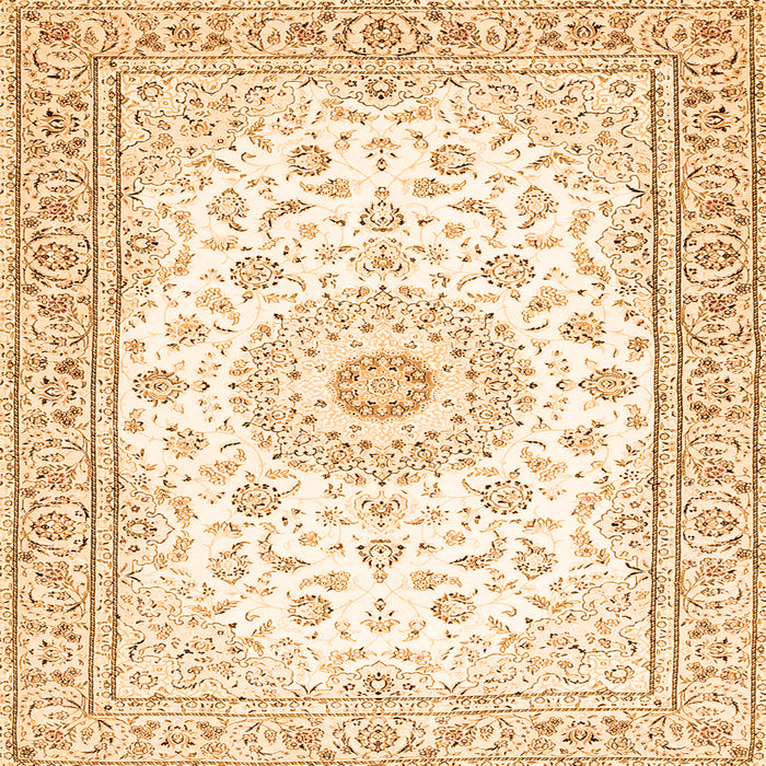 Round Machine Washable Medallion Orange Traditional Area Rugs, wshtr4593org