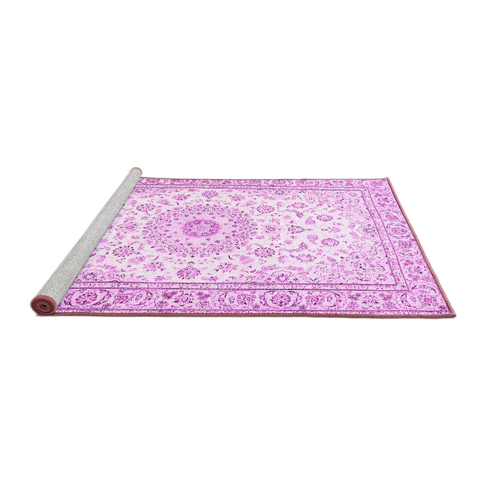 Sideview of Machine Washable Medallion Pink Traditional Rug, wshtr4593pnk
