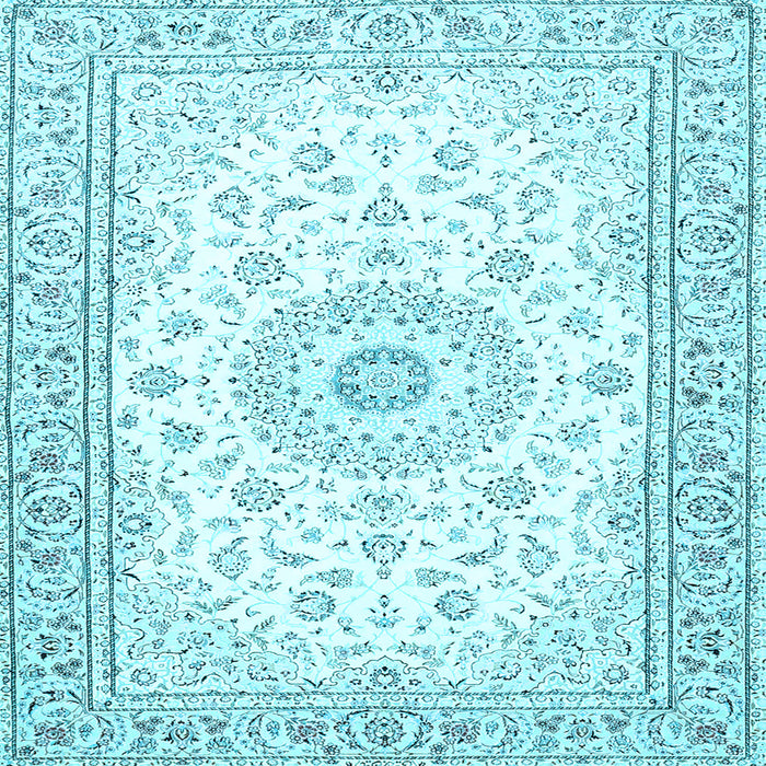 Square Machine Washable Medallion Light Blue Traditional Rug, wshtr4593lblu