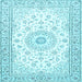 Square Machine Washable Medallion Light Blue Traditional Rug, wshtr4593lblu