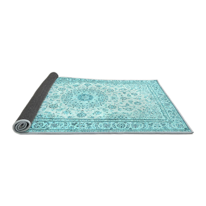 Sideview of Medallion Light Blue Traditional Rug, tr4593lblu