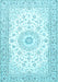 Machine Washable Medallion Light Blue Traditional Rug, wshtr4593lblu