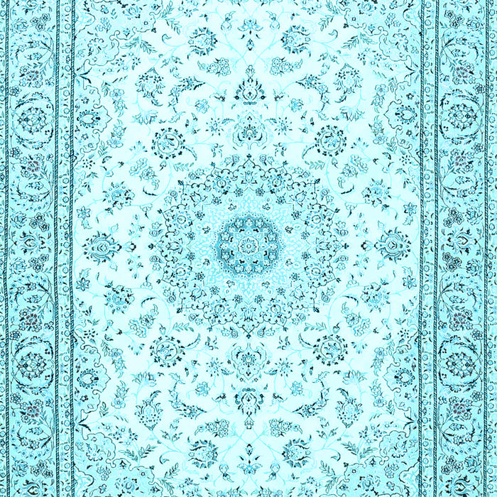 Machine Washable Medallion Light Blue Traditional Rug, wshtr4593lblu