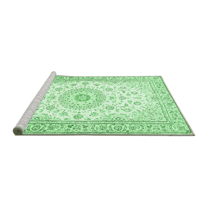 Sideview of Machine Washable Medallion Emerald Green Traditional Area Rugs, wshtr4593emgrn