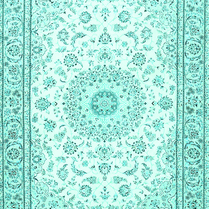 Machine Washable Medallion Turquoise Traditional Area Rugs, wshtr4593turq