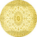 Round Machine Washable Medallion Yellow Traditional Rug, wshtr4593yw