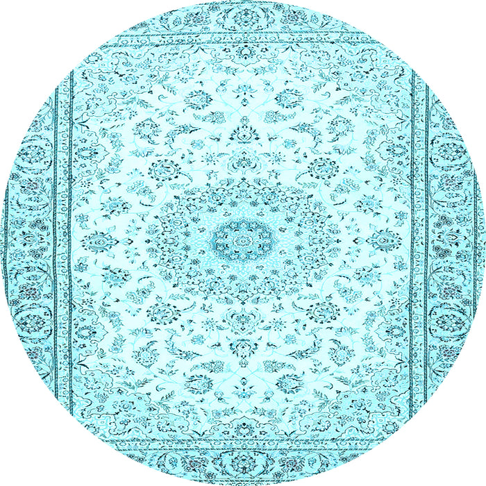 Round Machine Washable Medallion Light Blue Traditional Rug, wshtr4593lblu