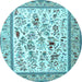 Round Machine Washable Persian Light Blue Traditional Rug, wshtr4594lblu