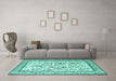 Machine Washable Persian Turquoise Traditional Area Rugs in a Living Room,, wshtr4594turq