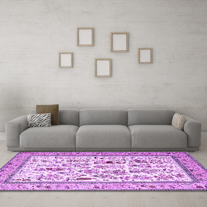 Machine Washable Persian Purple Traditional Area Rugs in a Living Room, wshtr4594pur
