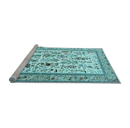 Sideview of Machine Washable Persian Light Blue Traditional Rug, wshtr4594lblu