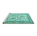 Sideview of Machine Washable Persian Turquoise Traditional Area Rugs, wshtr4594turq