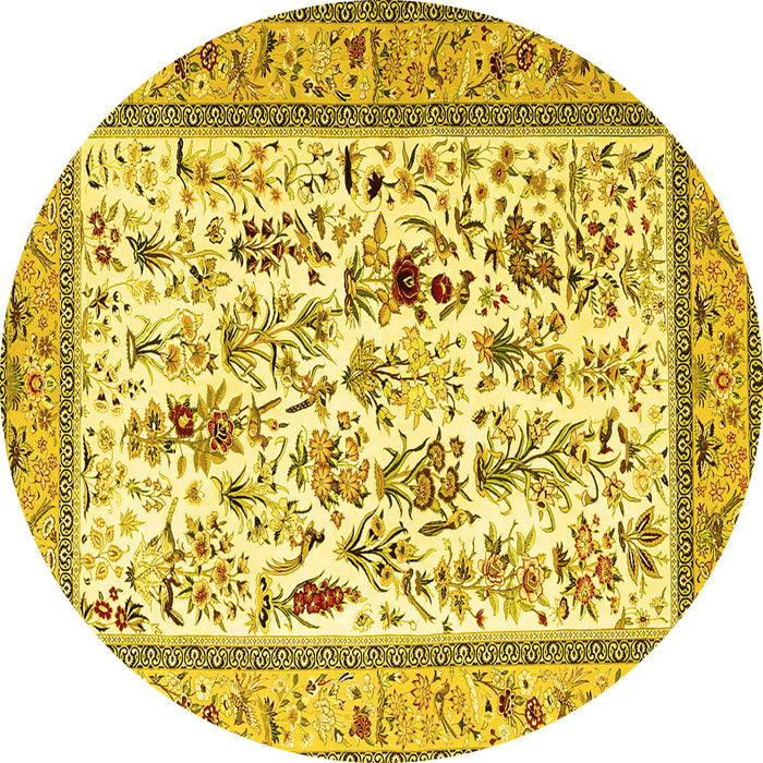 Round Persian Yellow Traditional Rug, tr4594yw