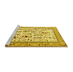 Sideview of Machine Washable Persian Yellow Traditional Rug, wshtr4594yw